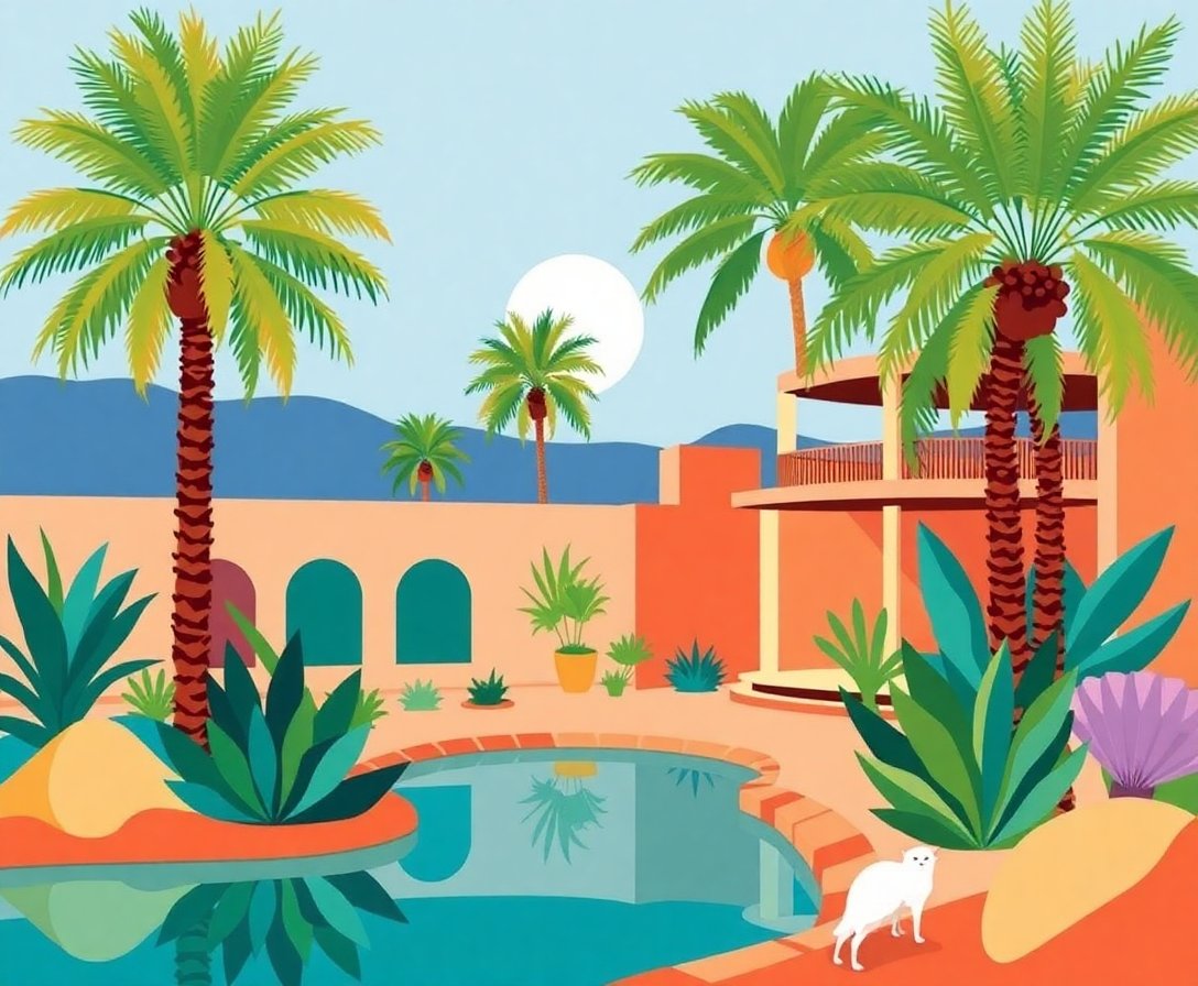 Realistic Mid Century Oasis Paint By Numbers Kit - Geometric completed