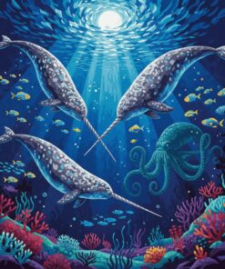 Realistic Narwhals Plunging Deep Paint By Numbers