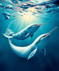 Realistic Narwhals Plunging Deep Paint By Numbers