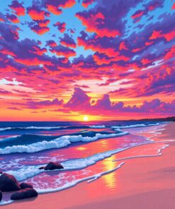 Realistic Ocean Drive Sunset Paint By Numbers