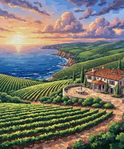 Realistic Oceanfront Wine Estate Paint By Numbers