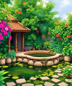 Realistic Overgrown Colonial Basin Paint By Numbers