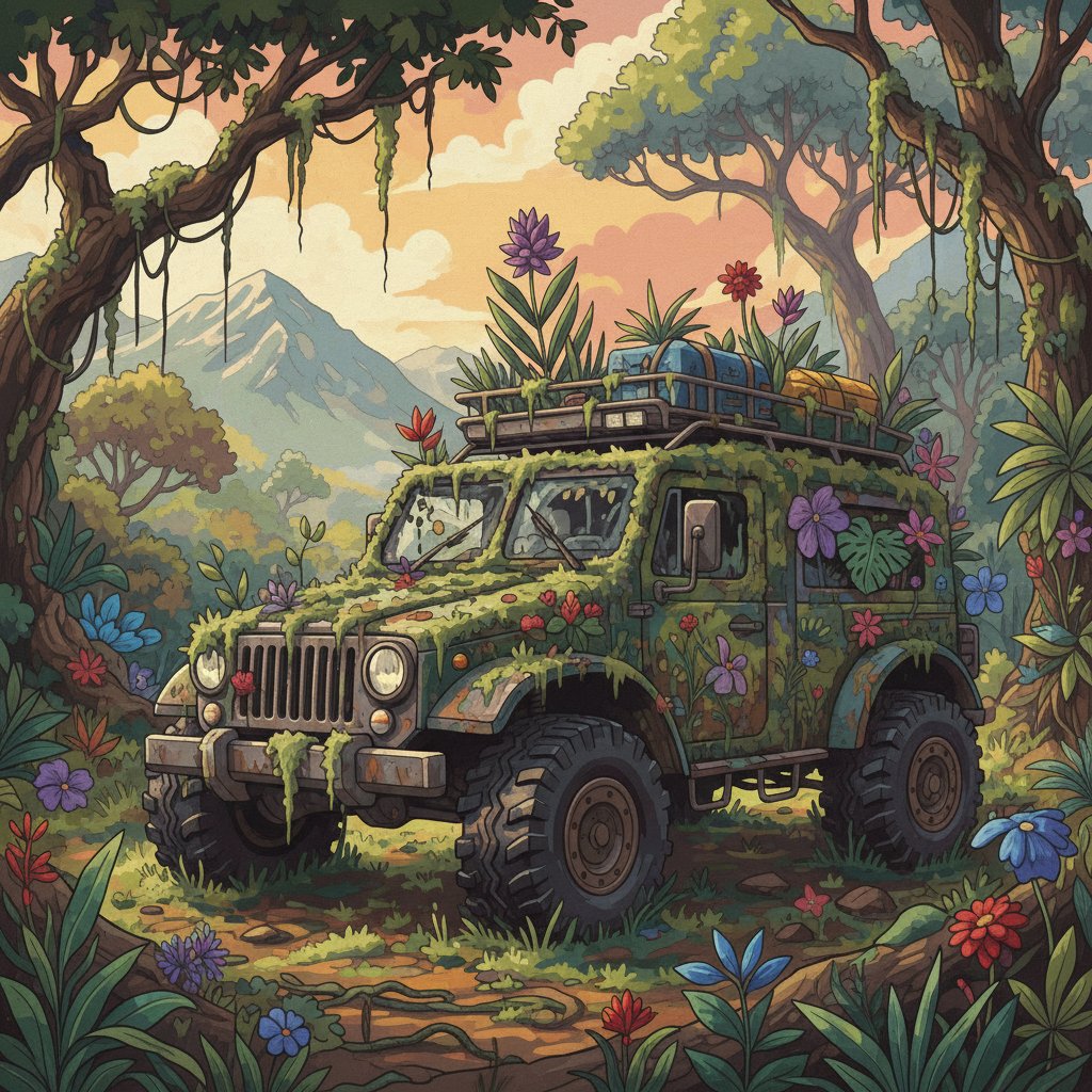 Realistic Overgrown Expedition Rover Paint By Numbers Kit completed