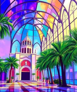 Realistic Palm Cathedral Glass Paint By Numbers