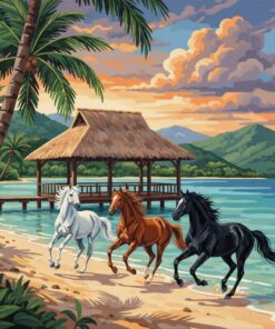 Realistic Palm Pavilion Equines Paint By Numbers