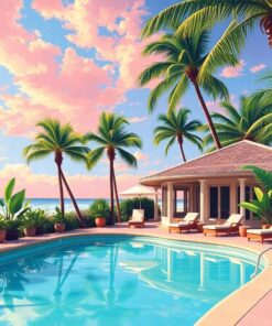 Realistic Palm Poolside Retreat Paint By Numbers