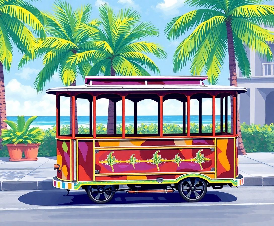 Realistic Palm Shaded Trolley Paint By Numbers Kit completed