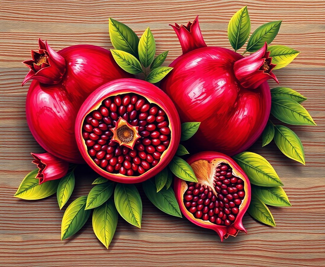 Realistic Pomegranates On Teak Paint By Numbers Kit completed