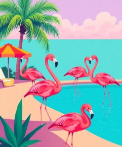 Poolside Flamingos Paint Numbers