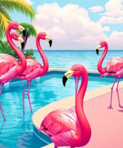 Realistic Retro Poolside Flamingos Paint By Numbers