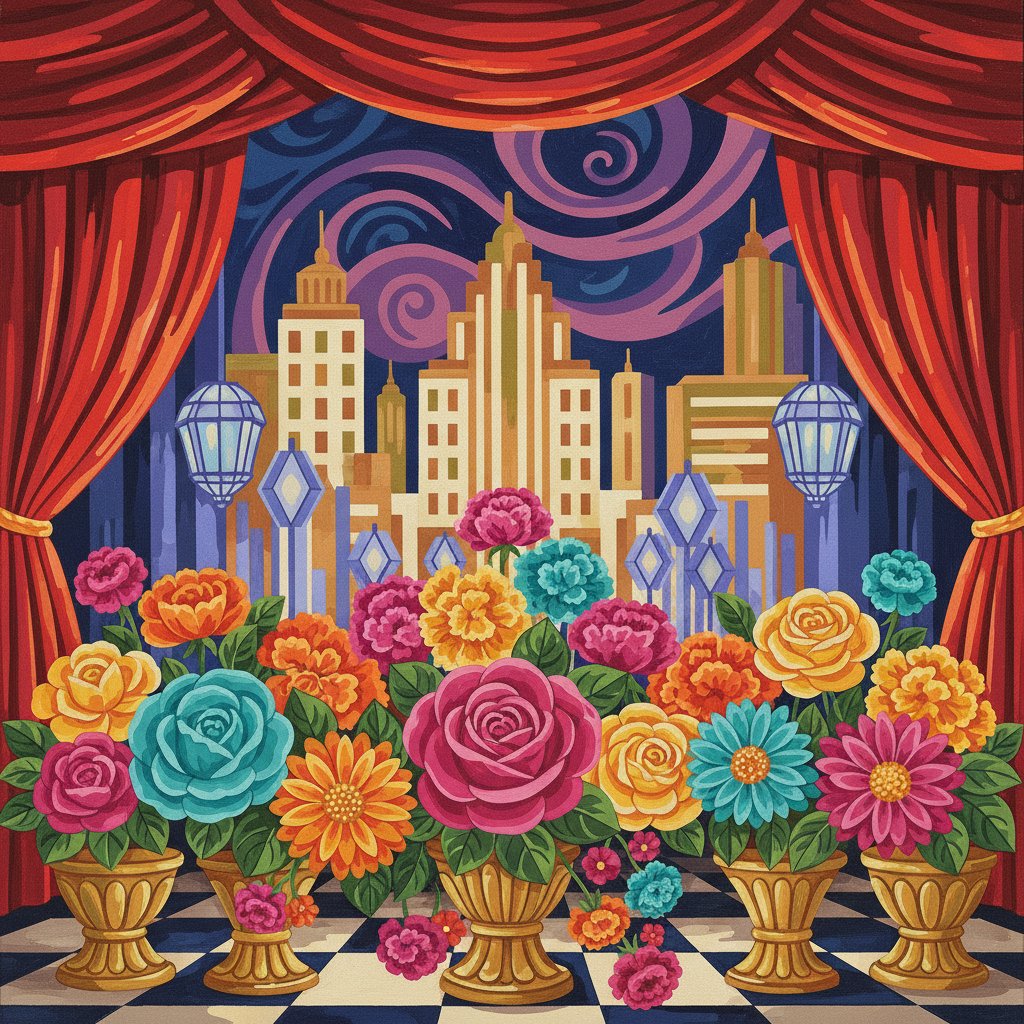 Realistic Retro Stage Blooms Paint By Numbers Kit completed