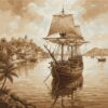 Realistic Sepia Anchored Galleon Paint By Numbers
