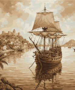 Realistic Sepia Anchored Galleon Paint By Numbers