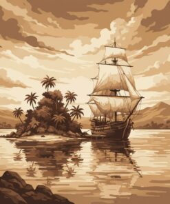 Realistic Sepia Island Vessel Paint By Numbers
