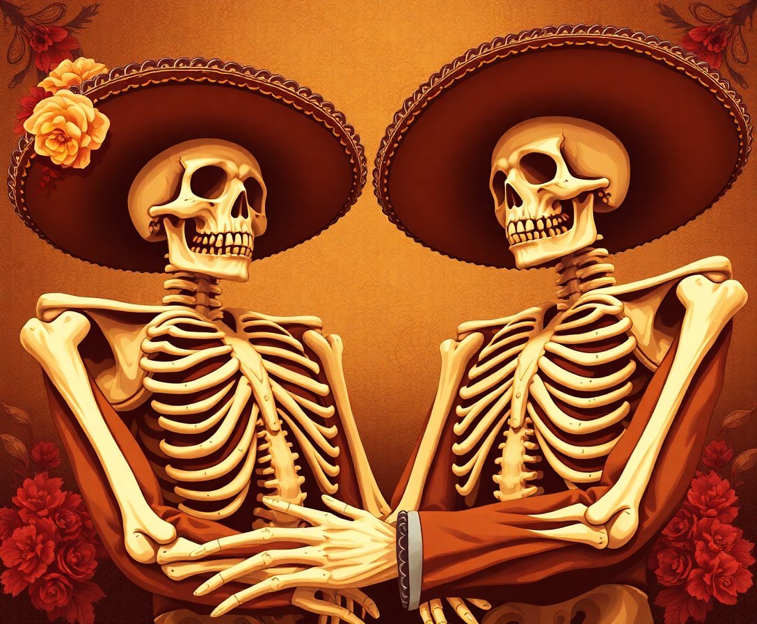 Realistic Sepia Mariachi Bones Paint By Numbers Kit completed