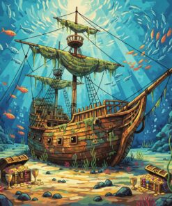 Realistic Shallow Sunken Galleon Paint By Numbers