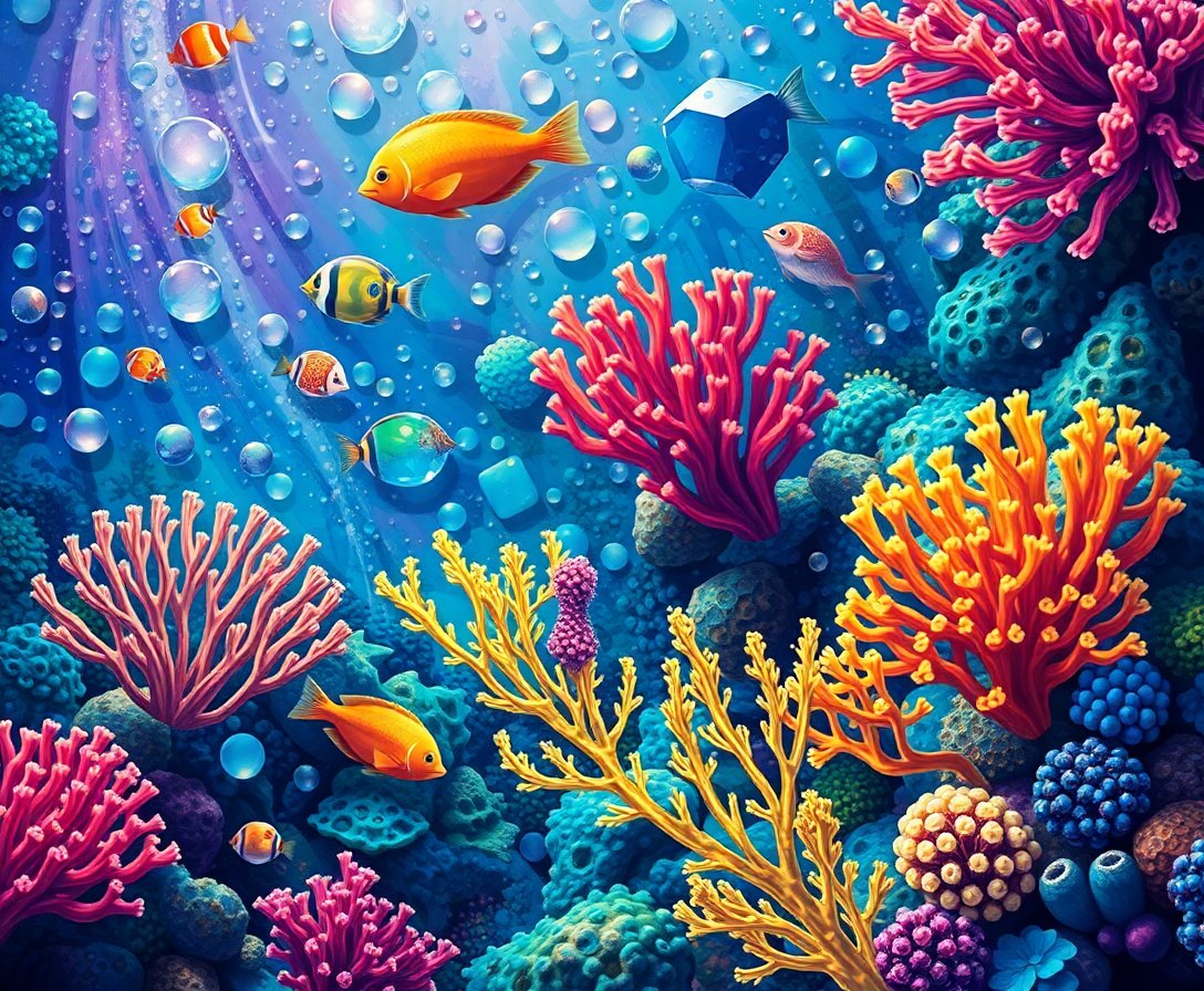 Realistic Shimmering Reef Life Paint By Numbers Kit completed