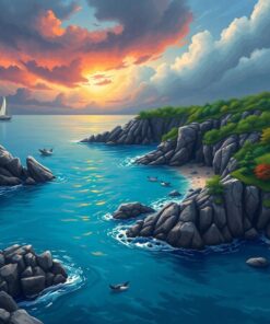 Realistic Stormy Island Cove Paint By Numbers