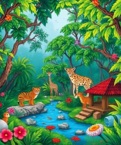 Realistic Storybook Jungle Refuge Paint By Numbers