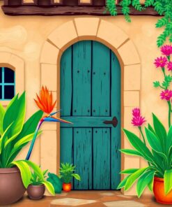 Realistic Strelitzia Rustic Doorway Paint By Numbers