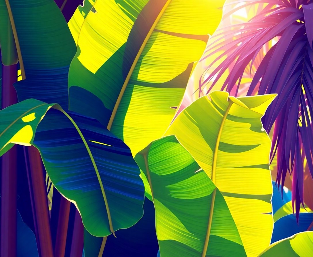 Realistic Sunlit Banana Leaves Paint By Numbers Kit completed