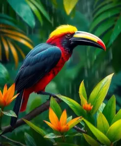 Realistic Toucanet Tropical Rain Paint By Numbers