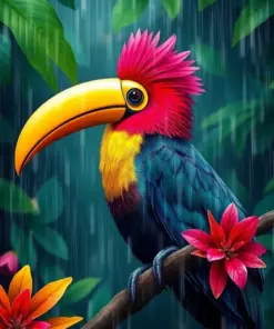 Realistic Toucanet Tropical Rain Paint By Numbers