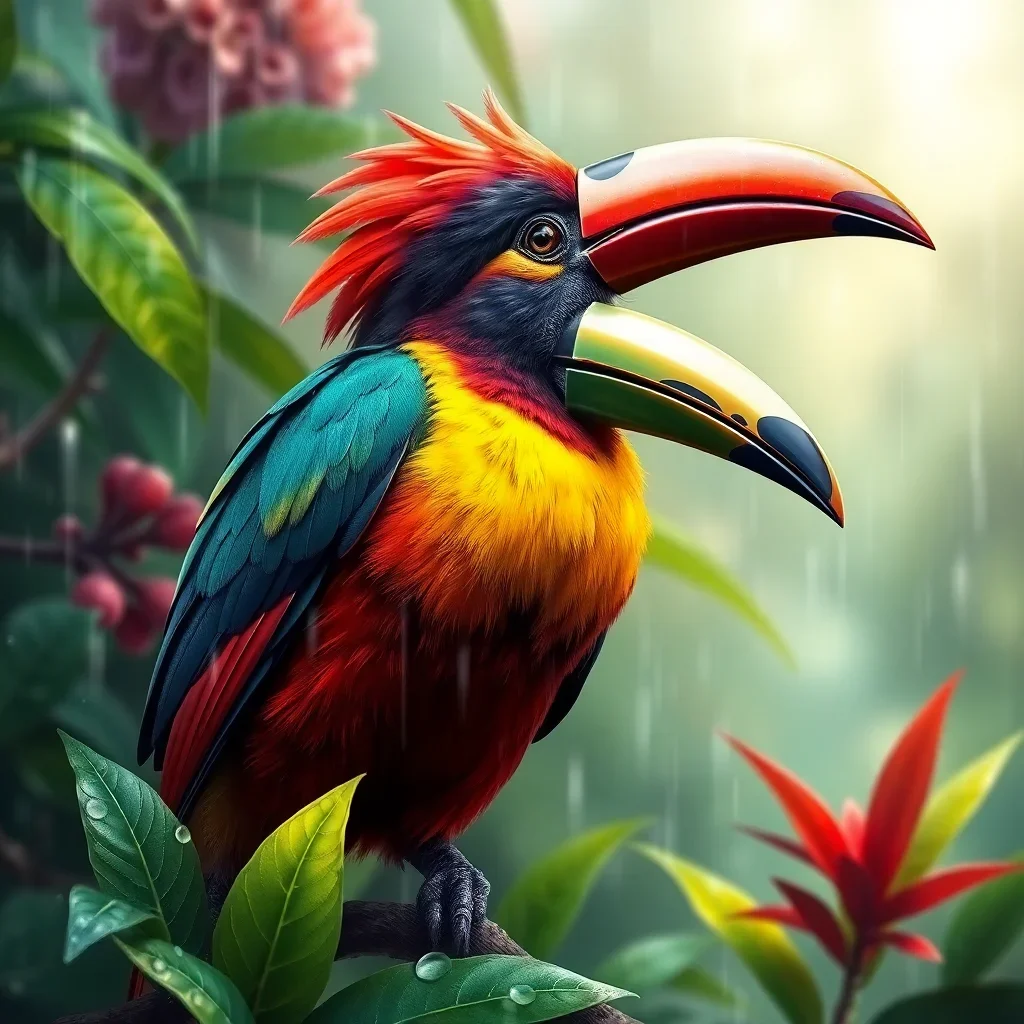 completed artwork display Realistic Toucanet Tropical Rain Paint By Numbers