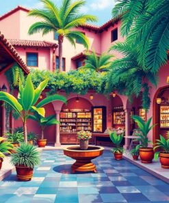 Realistic Tropical Bazaar Courtyard Paint By Numbers