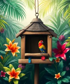 Realistic Tropical Bird Shelter Paint by Numbers