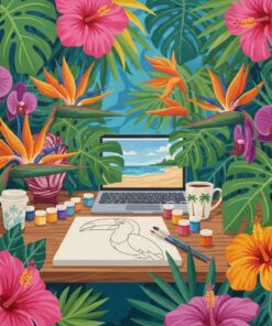Realistic Tropical Floral Workspace Paint By Numbers