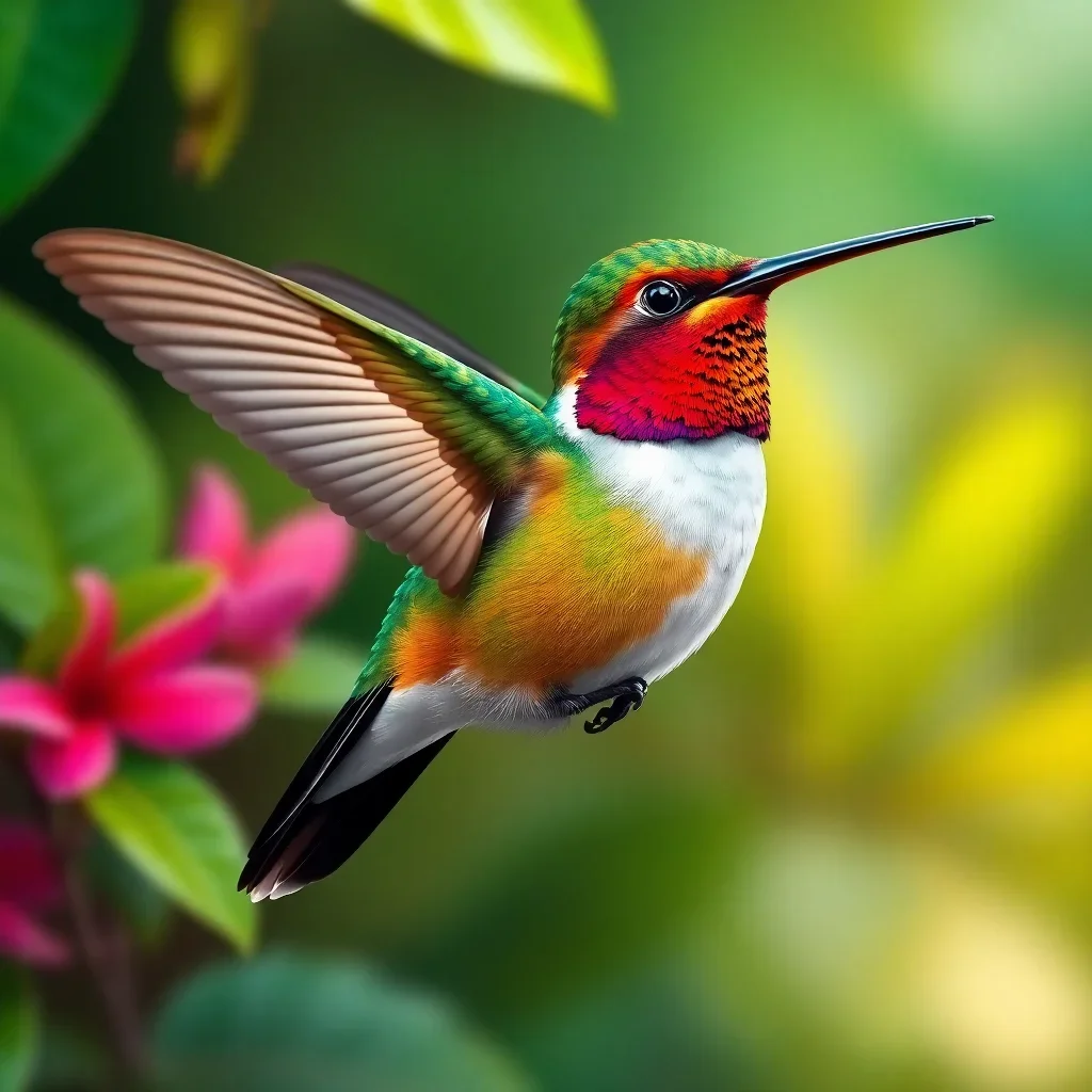 completed artwork display Realistic Tropical Hummingbird Paint by Numbers