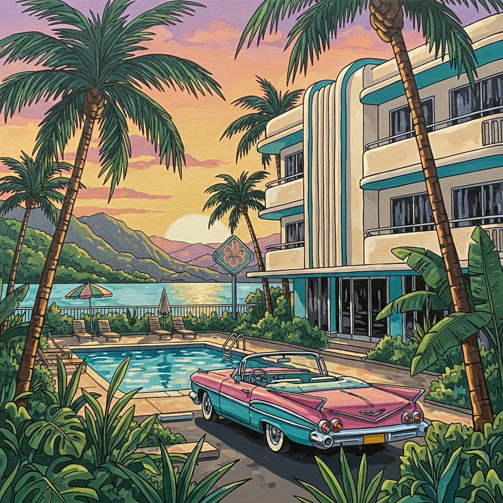 Realistic Tropical Motel Matchcover Paint By Numbers Kit completed