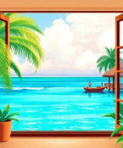 Realistic Tropical Resort Window Paint By Numbers
