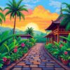 Realistic Tropical Temple Path Paint By Numbers