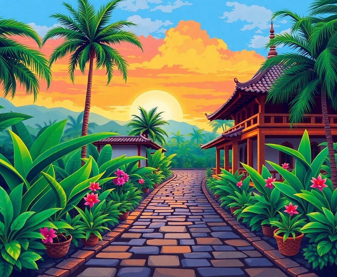 realistic-tropical-temple-path-paint-by-numbers-kit