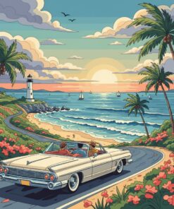 Realistic Vintage Coastal Ride Paint By Numbers