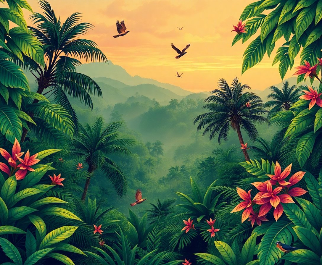 Realistic Vintage Jungle Aerial Paint By Numbers Kit completed