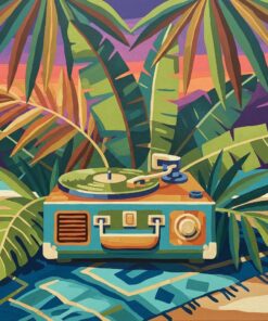 Record Player Amidst Palms Paint By Numbers