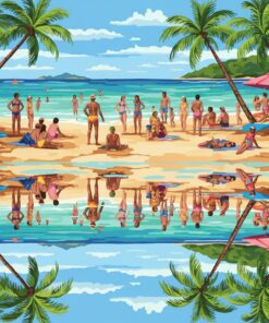 Reflected Tropical Beach Crowd Paint By Numbers