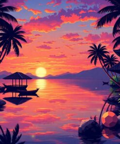 Reflecting Tropical Dusk Antiquity Paint By Numbers