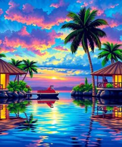 Reflecting Tropical Oceanfront Glow Paint By Numbers