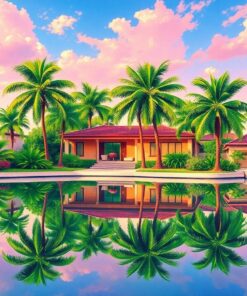 Reflecting Tropical Palm Oasis Paint By Numbers