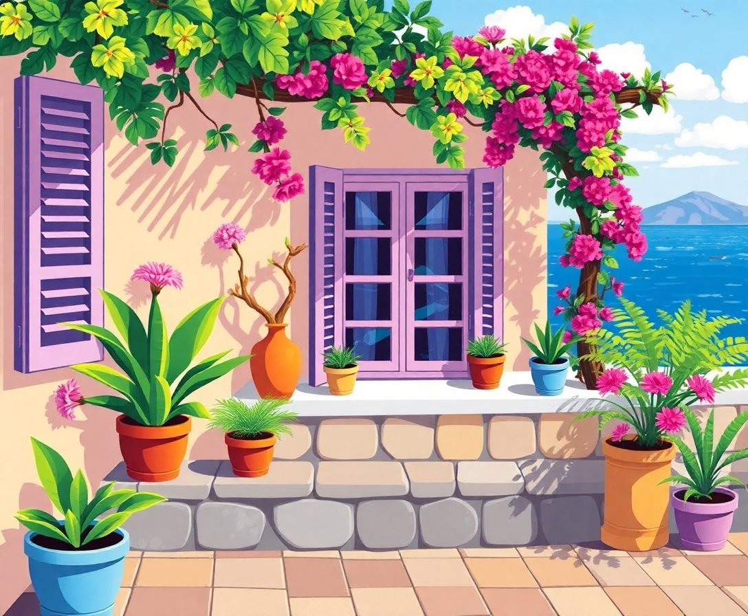 Resting By Tropical Sills Paint By Numbers Kit | Mediterranean completed