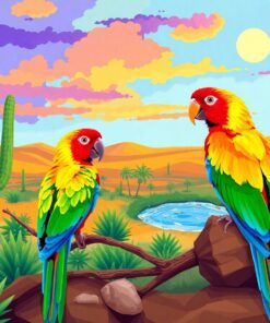 Resting Parrots Desert Oasis Paint By Numbers