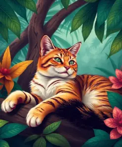 Resting Tropical Canopy Cat Paint By Numbers