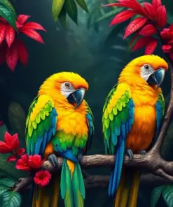Resting Tropical Gold Macaws Paint by Numbers