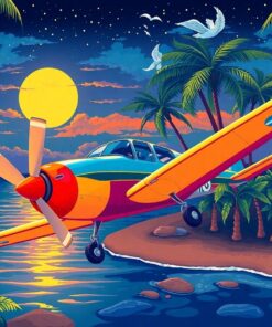 Retro Aircraft Tropical Night Paint By Numbers