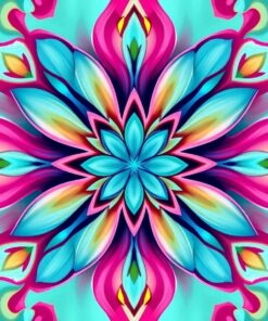 Retro Aqua Blossom Symmetry Paint By Numbers
