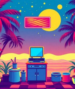 Retro Cabinet Under Palms Paint By Numbers